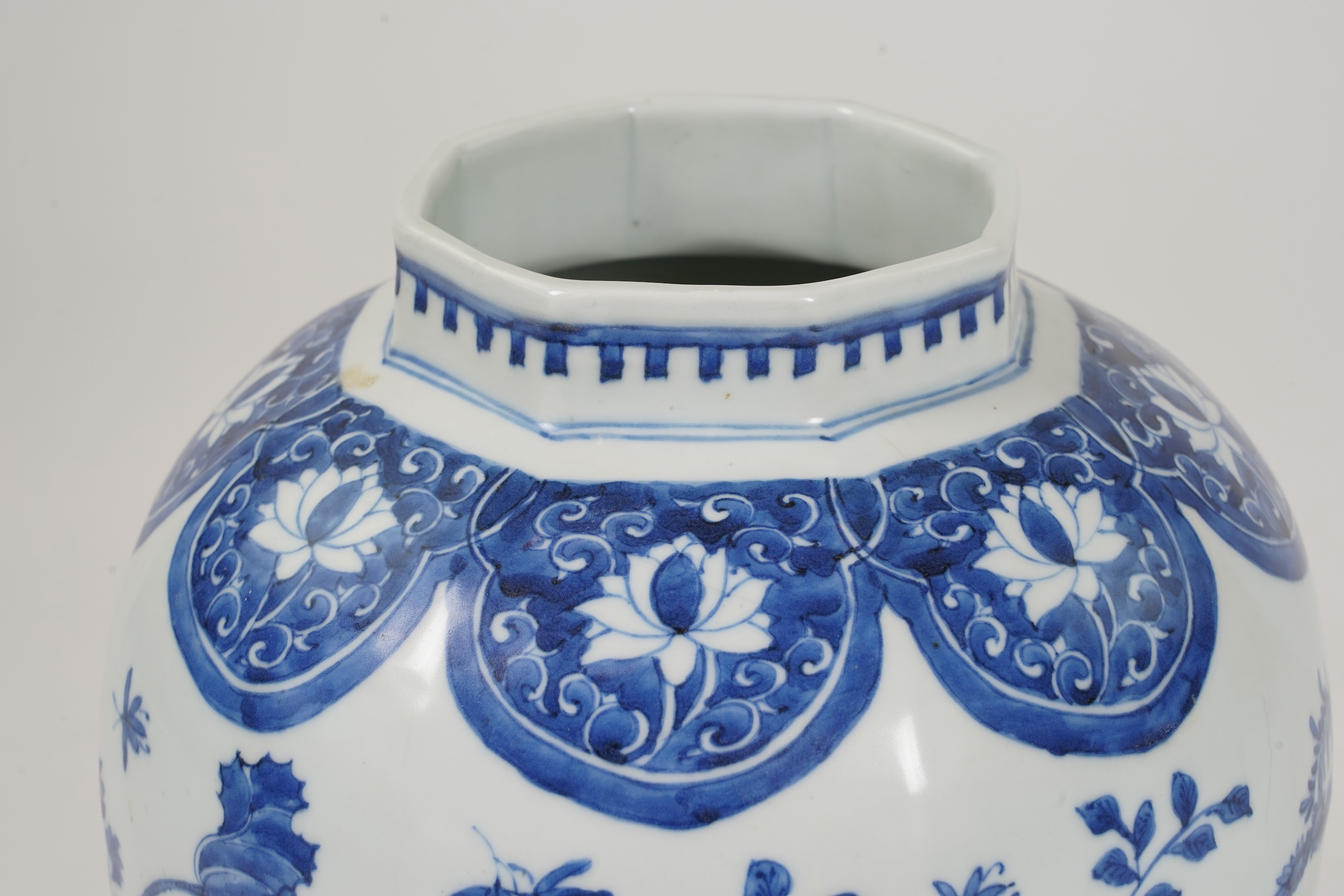 A Chinese blue and white baluster jar, possibly Transitional period